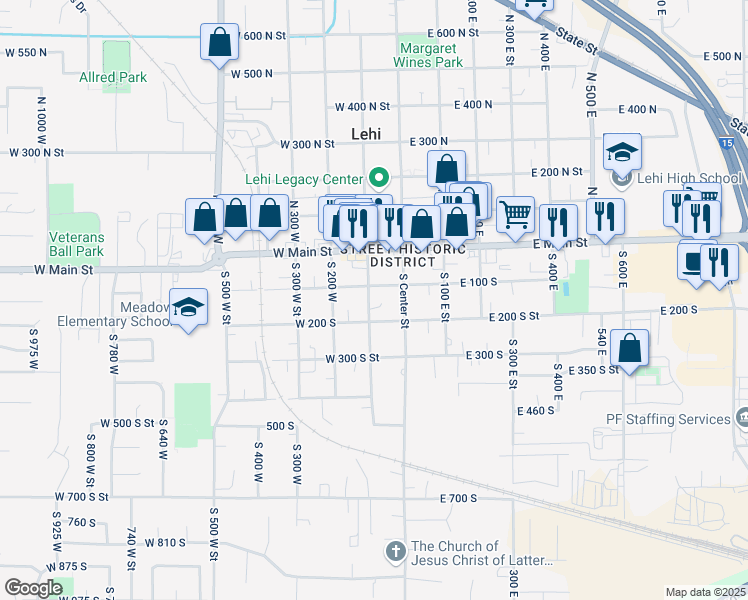 map of restaurants, bars, coffee shops, grocery stores, and more near 145 South 100 West Street in Lehi