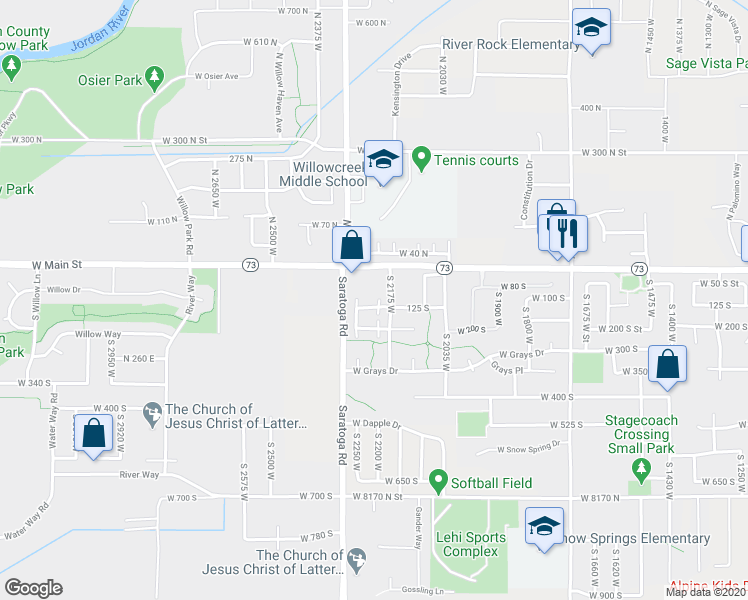 map of restaurants, bars, coffee shops, grocery stores, and more near 108 Tamarak Circle in Lehi