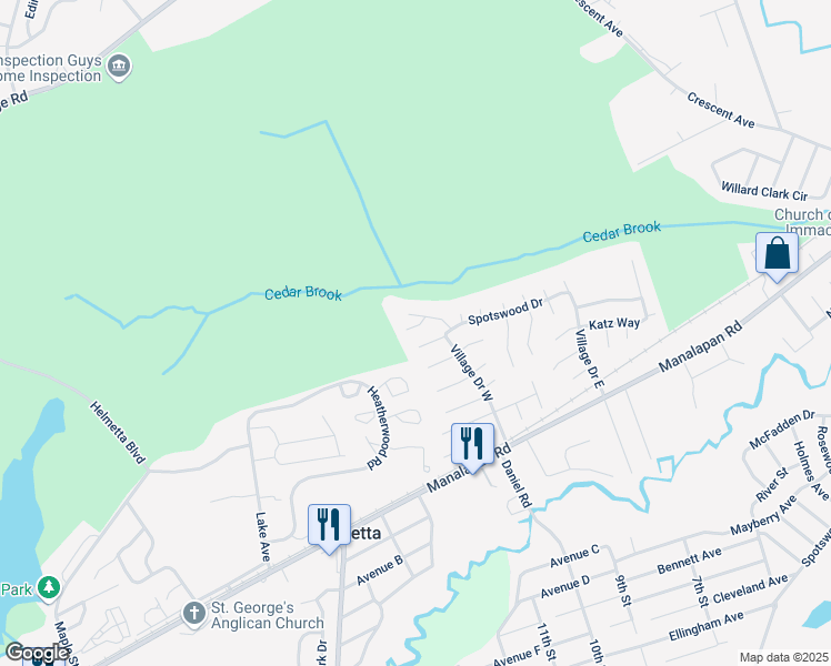 map of restaurants, bars, coffee shops, grocery stores, and more near 219 Lawrence Court in Spotswood