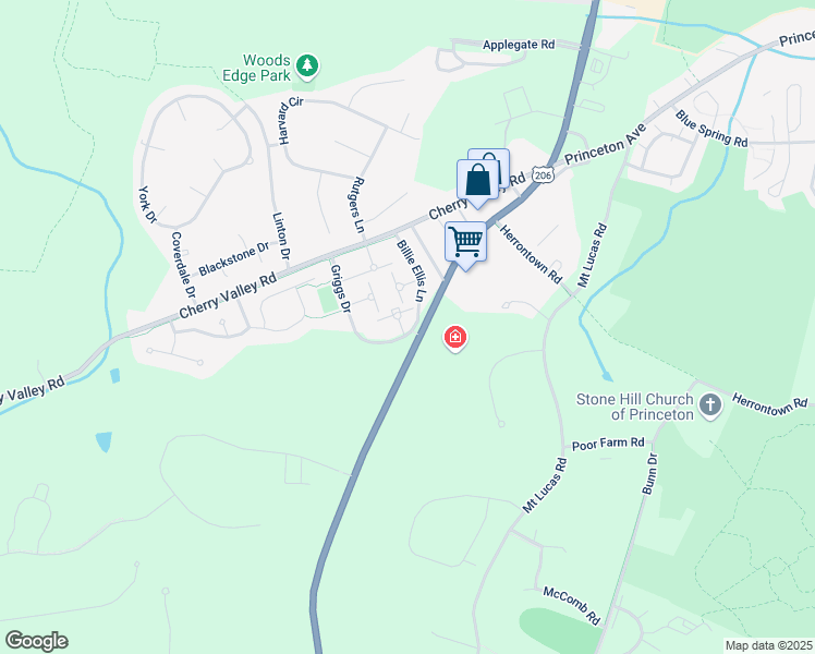 map of restaurants, bars, coffee shops, grocery stores, and more near 83 William Patterson Court in Princeton
