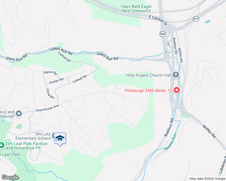 map of restaurants, bars, coffee shops, grocery stores, and more near 3706 Churchview Avenue Extension in Pittsburgh