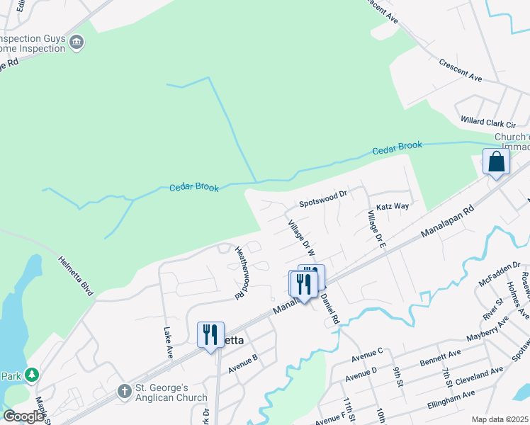 map of restaurants, bars, coffee shops, grocery stores, and more near 219 Lawrence Court in Spotswood