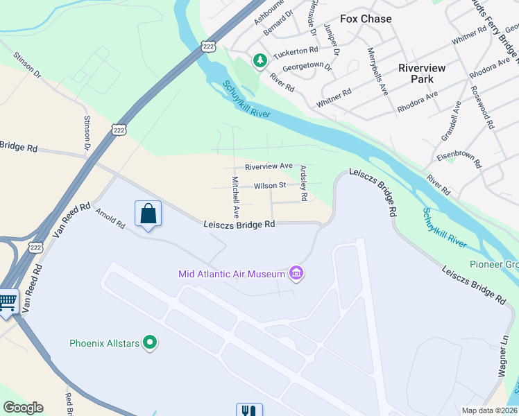 map of restaurants, bars, coffee shops, grocery stores, and more near 2483 Leisczs Bridge Road in Reading