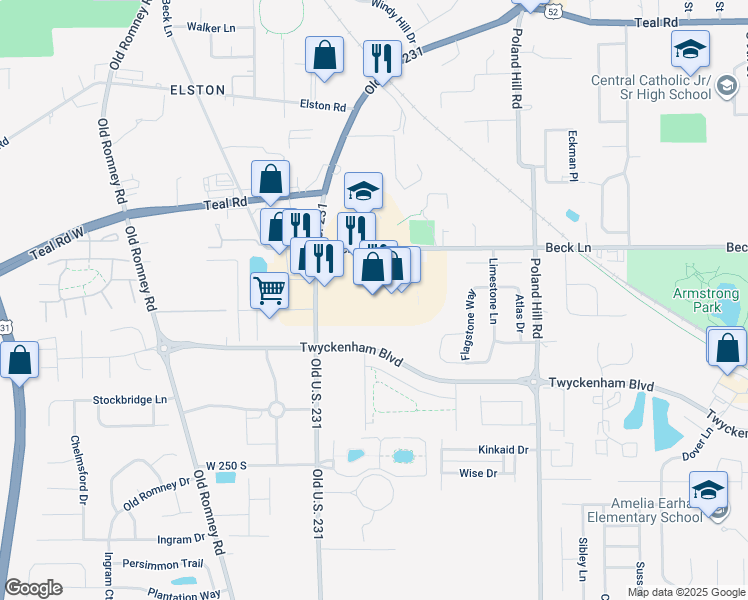 map of restaurants, bars, coffee shops, grocery stores, and more near 65 Beck Lane in Lafayette
