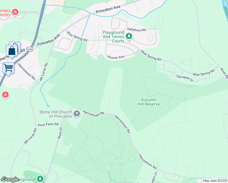 map of restaurants, bars, coffee shops, grocery stores, and more near Herrontown Lane in Princeton