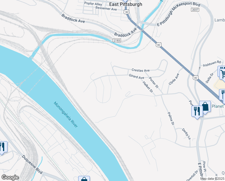 map of restaurants, bars, coffee shops, grocery stores, and more near 426 East Carter Drive in North Versailles