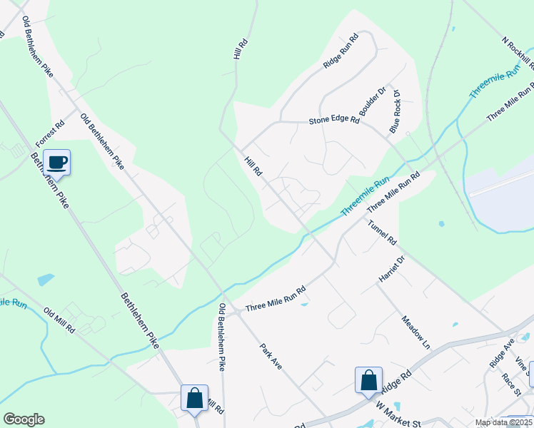 map of restaurants, bars, coffee shops, grocery stores, and more near 2162 Hill Road in Sellersville