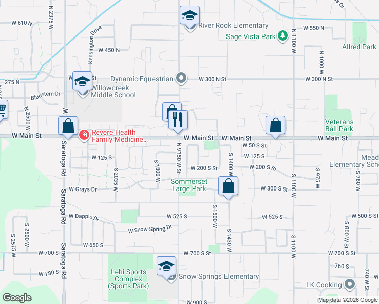 map of restaurants, bars, coffee shops, grocery stores, and more near 121 South 1675 West Street in Lehi