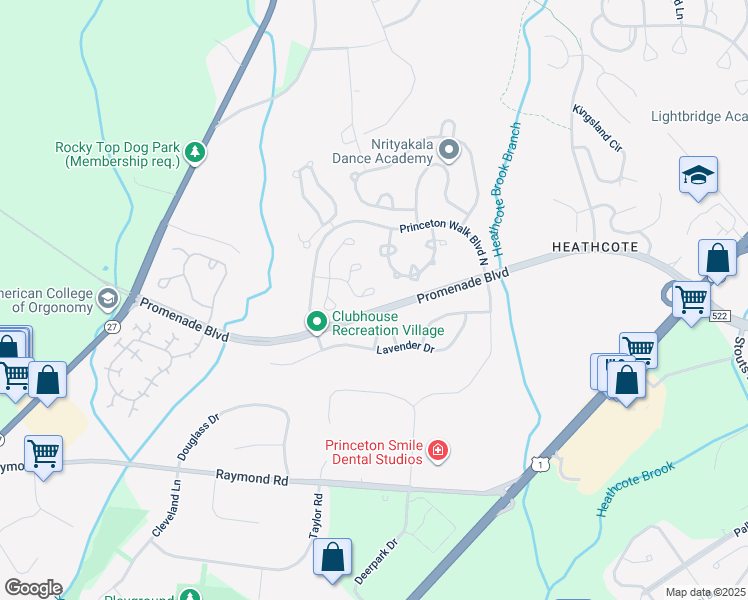 map of restaurants, bars, coffee shops, grocery stores, and more near 403 Canterbury Way in Princeton