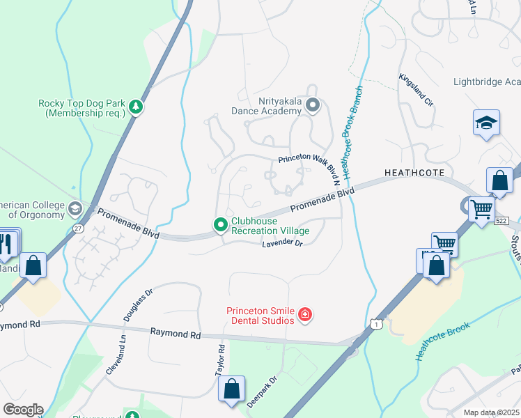map of restaurants, bars, coffee shops, grocery stores, and more near 403 Canterbury Way in Princeton