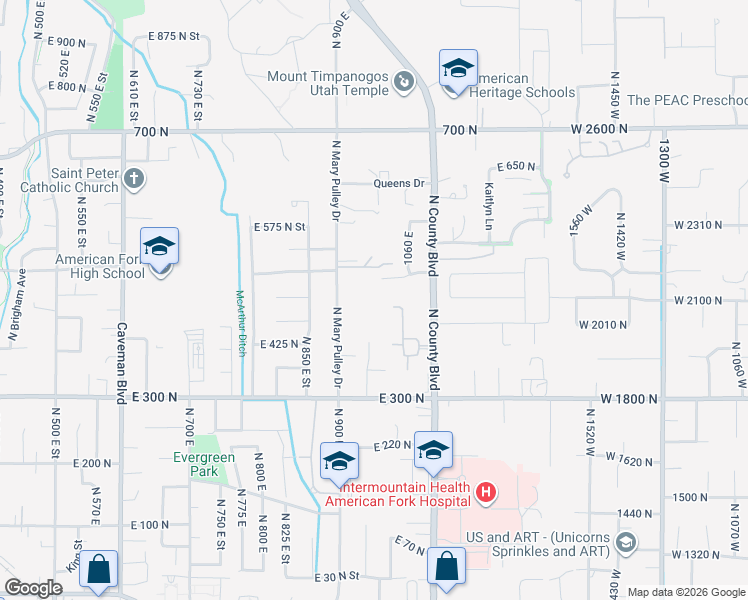 map of restaurants, bars, coffee shops, grocery stores, and more near 462 North 950 East in American Fork