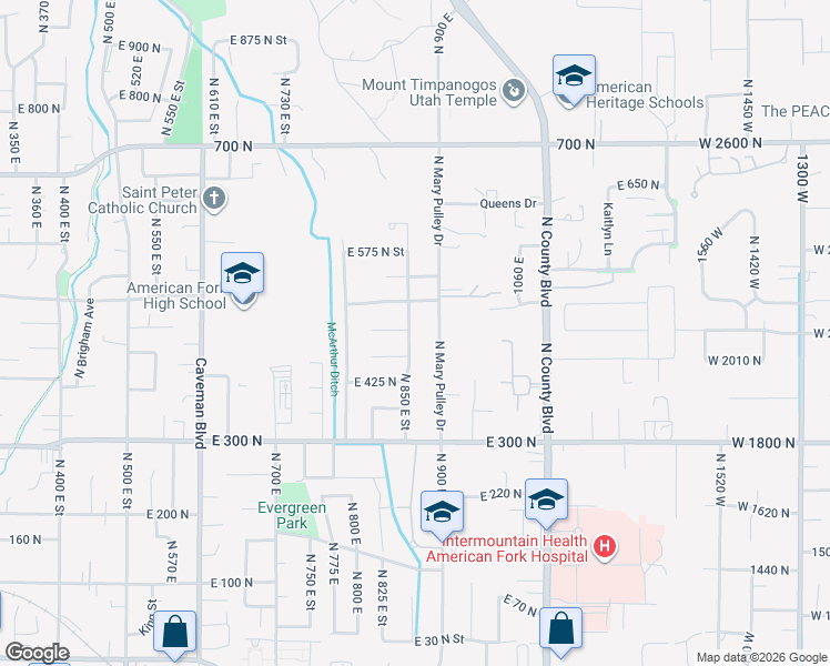 map of restaurants, bars, coffee shops, grocery stores, and more near 474 North 850 East Street in American Fork