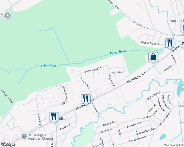 map of restaurants, bars, coffee shops, grocery stores, and more near 84 Vincent Court in Spotswood