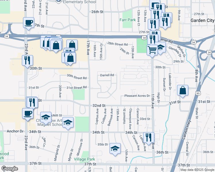 map of restaurants, bars, coffee shops, grocery stores, and more near 3102 17th Avenue in Greeley