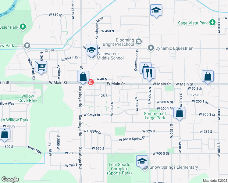 map of restaurants, bars, coffee shops, grocery stores, and more near 139 South 2035 West in Lehi