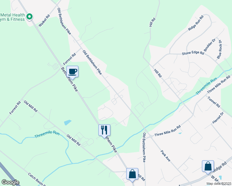 map of restaurants, bars, coffee shops, grocery stores, and more near 1819 Old Bethlehem Pike in Sellersville
