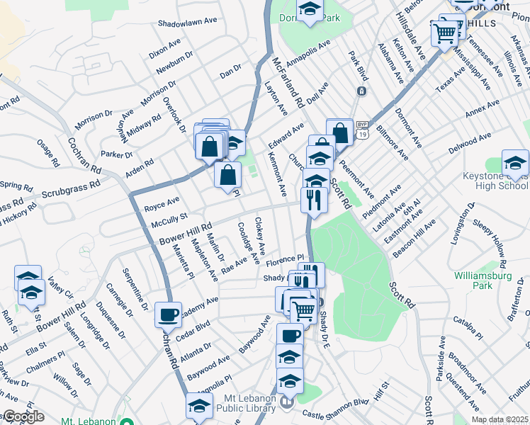 map of restaurants, bars, coffee shops, grocery stores, and more near 422 South Meadowcroft Avenue in Pittsburgh