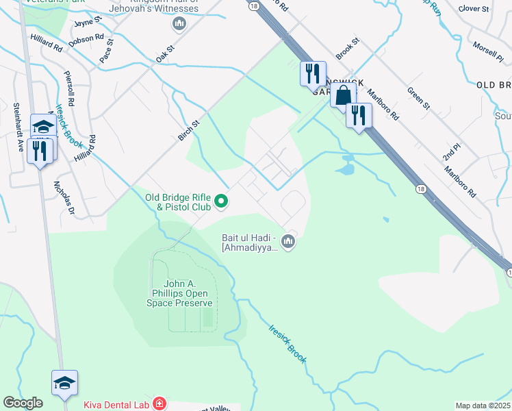map of restaurants, bars, coffee shops, grocery stores, and more near 12 South Street in Old Bridge