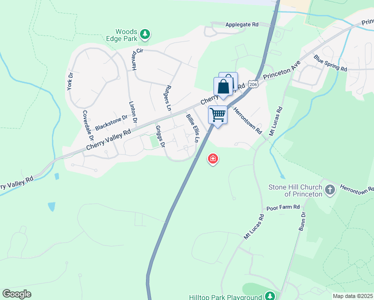 map of restaurants, bars, coffee shops, grocery stores, and more near 94 William Patterson Court in Princeton