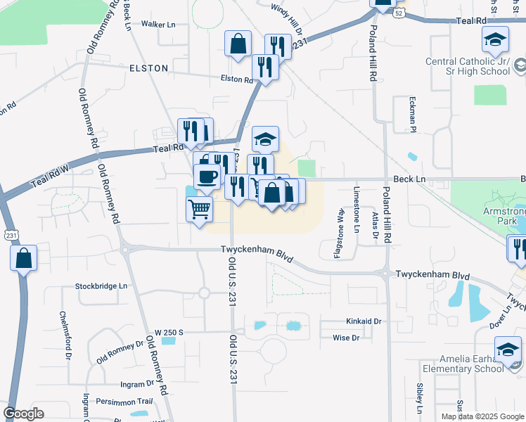 map of restaurants, bars, coffee shops, grocery stores, and more near 65 Beck Lane in Lafayette