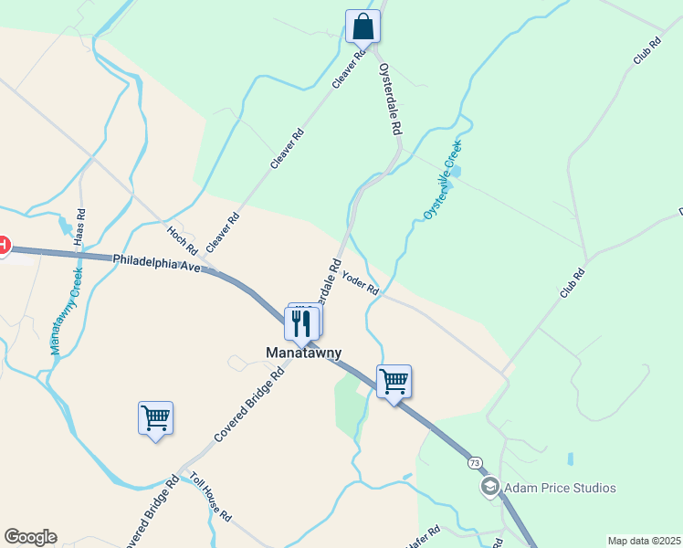 map of restaurants, bars, coffee shops, grocery stores, and more near 168 Yoder Road in Oley