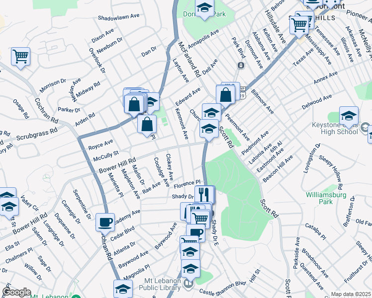 map of restaurants, bars, coffee shops, grocery stores, and more near 422 South Meadowcroft Avenue in Pittsburgh