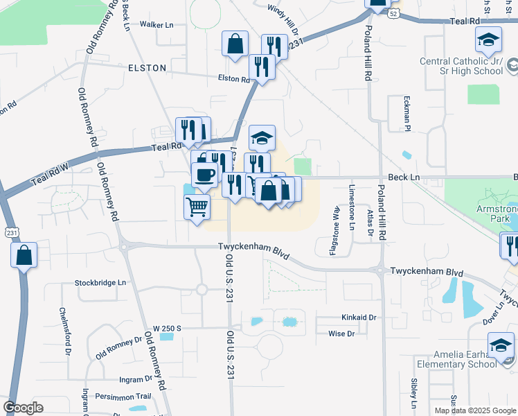 map of restaurants, bars, coffee shops, grocery stores, and more near 65 Beck Ln in Lafayette