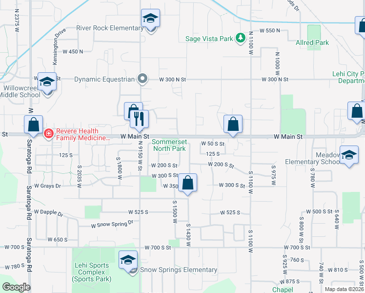 map of restaurants, bars, coffee shops, grocery stores, and more near 121 South 1475 West in Lehi