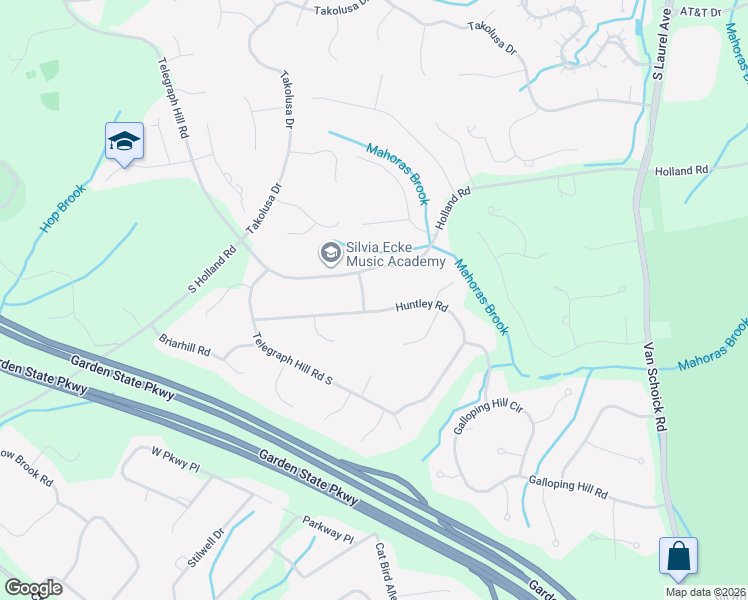 map of restaurants, bars, coffee shops, grocery stores, and more near 16 Huntley Road in Holmdel