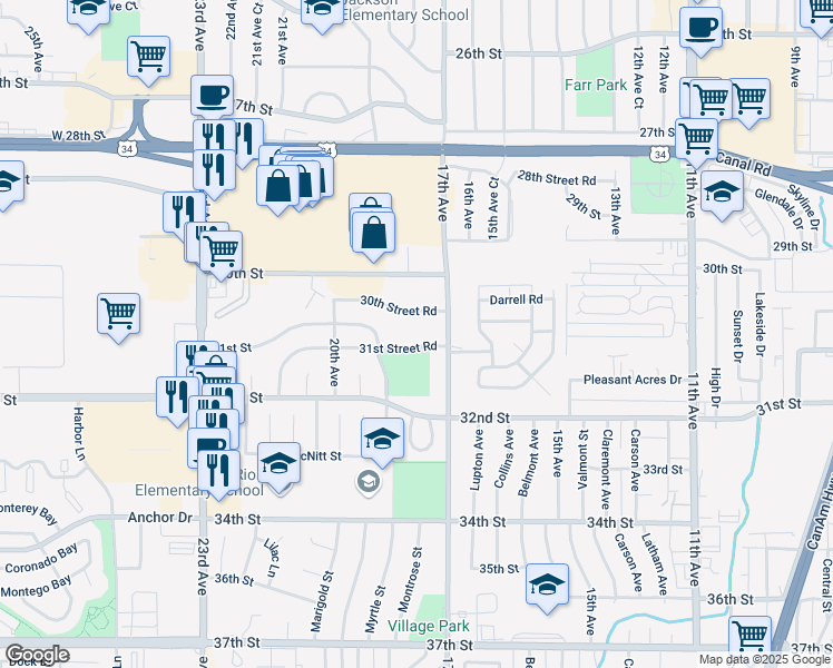 map of restaurants, bars, coffee shops, grocery stores, and more near 3101 17th Avenue in Greeley