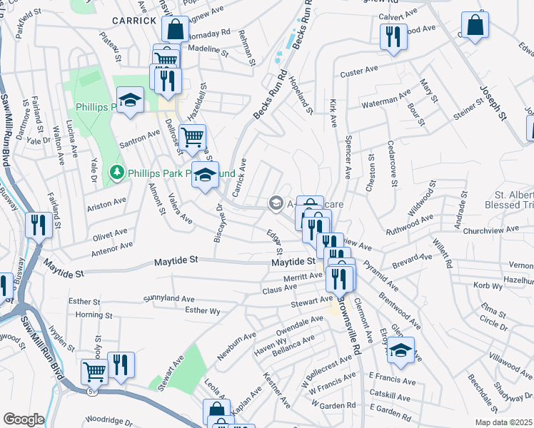 map of restaurants, bars, coffee shops, grocery stores, and more near 21 Wysox Street in Pittsburgh