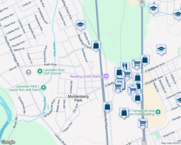 map of restaurants, bars, coffee shops, grocery stores, and more near 3209A Garfield Avenue in Reading
