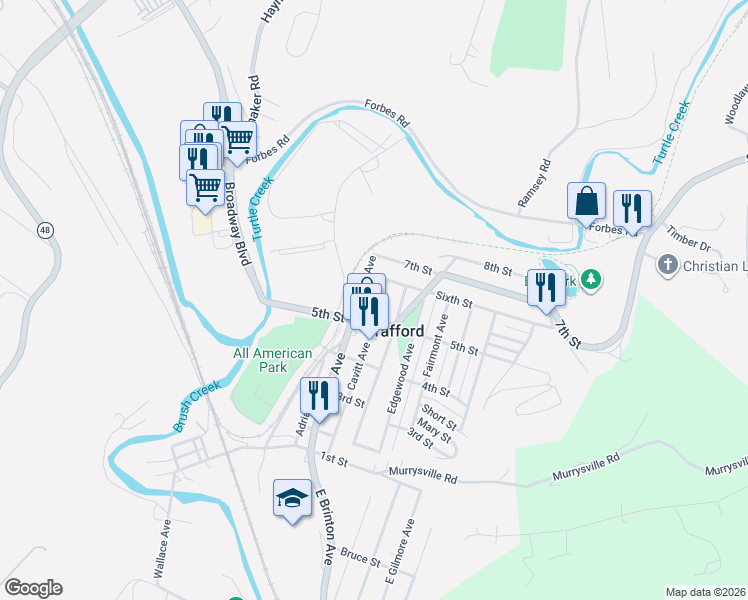 map of restaurants, bars, coffee shops, grocery stores, and more near in Trafford