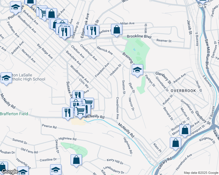 map of restaurants, bars, coffee shops, grocery stores, and more near 1624 Chelton Avenue in Pittsburgh