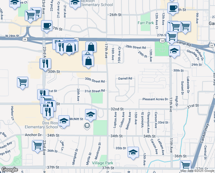 map of restaurants, bars, coffee shops, grocery stores, and more near 3056 17th Avenue in Greeley