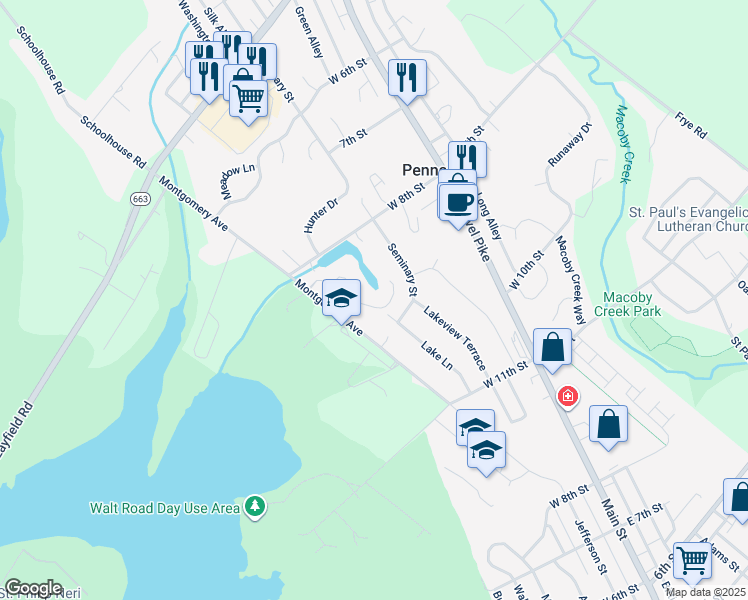 map of restaurants, bars, coffee shops, grocery stores, and more near 906 Montgomery Avenue in Pennsburg