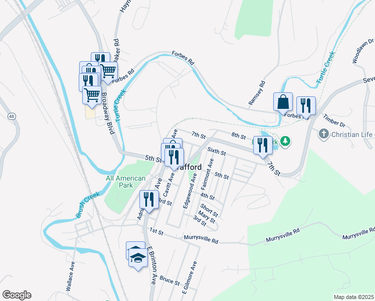 map of restaurants, bars, coffee shops, grocery stores, and more near in Trafford