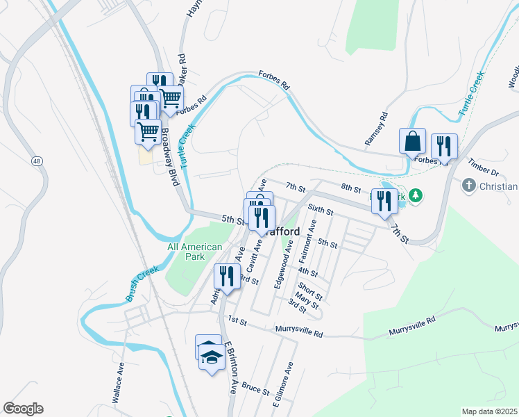 map of restaurants, bars, coffee shops, grocery stores, and more near in Trafford