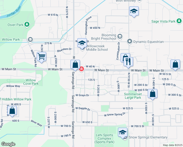 map of restaurants, bars, coffee shops, grocery stores, and more near 2178 West 40 North in Lehi