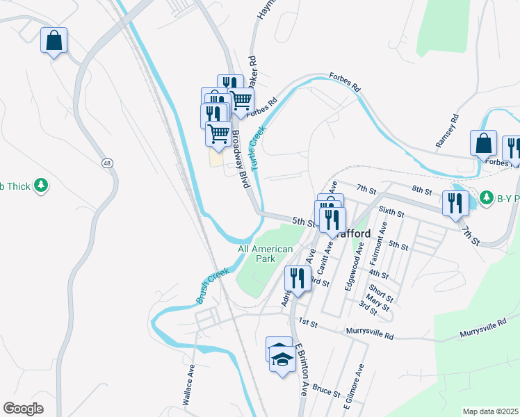 map of restaurants, bars, coffee shops, grocery stores, and more near 551 Pennsylvania 130 in Trafford