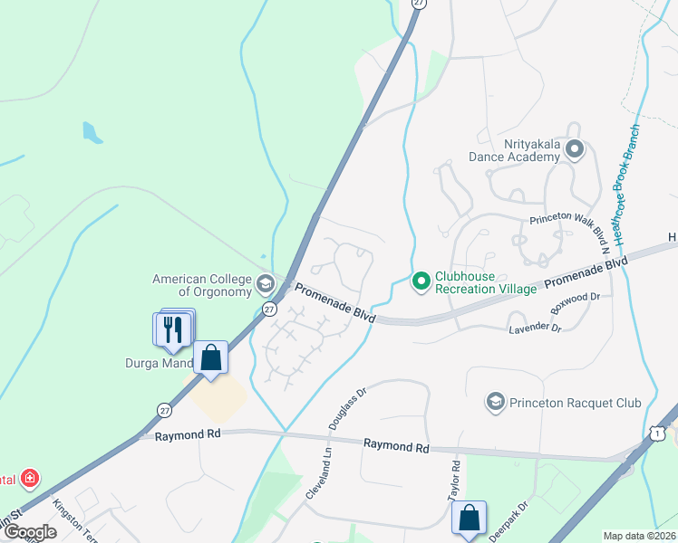 map of restaurants, bars, coffee shops, grocery stores, and more near 52 West Countryside Drive in Princeton