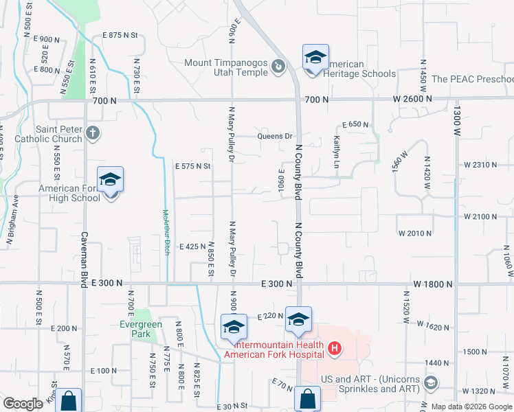 map of restaurants, bars, coffee shops, grocery stores, and more near 484 North 950 East in American Fork