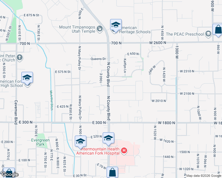 map of restaurants, bars, coffee shops, grocery stores, and more near 467 North 1120 East in American Fork
