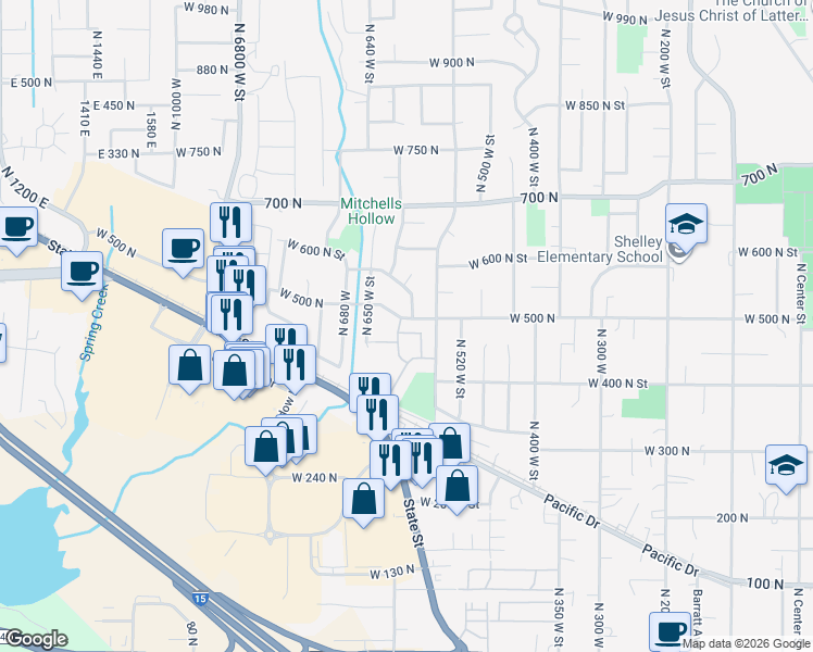 map of restaurants, bars, coffee shops, grocery stores, and more near 618 West 500 North in American Fork