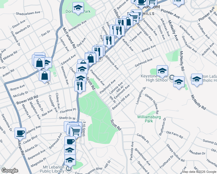 map of restaurants, bars, coffee shops, grocery stores, and more near 1148 Peermont Avenue in Pittsburgh