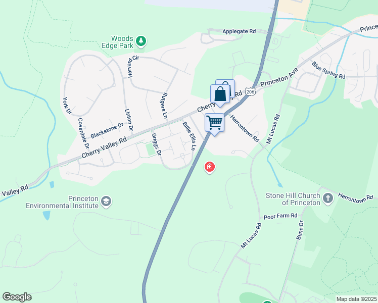 map of restaurants, bars, coffee shops, grocery stores, and more near 94 William Patterson Court in Princeton