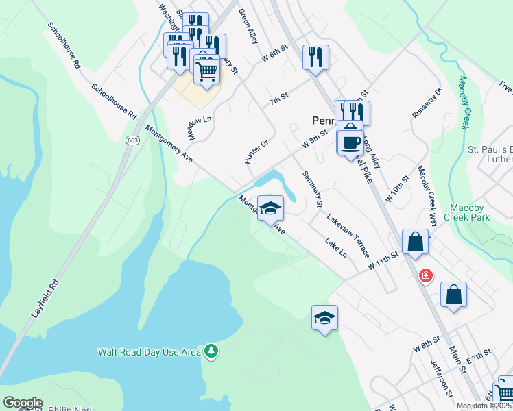 map of restaurants, bars, coffee shops, grocery stores, and more near 830 Montgomery Avenue in Pennsburg