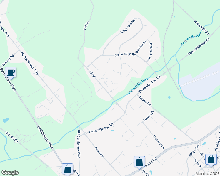 map of restaurants, bars, coffee shops, grocery stores, and more near 2101 Hill Road in Sellersville