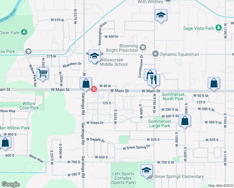 map of restaurants, bars, coffee shops, grocery stores, and more near 24 North 2000 West in Lehi