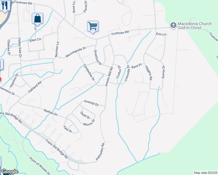 map of restaurants, bars, coffee shops, grocery stores, and more near 38 Cymbeline Drive in Old Bridge
